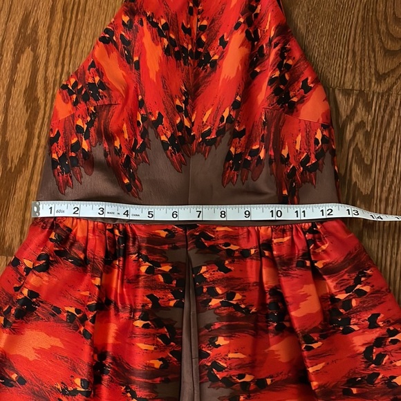 NWOT TIBI SILK mini OPEN BACK high COLLAR halter Multi red brown pleat front 0 - Picture 9 of 16